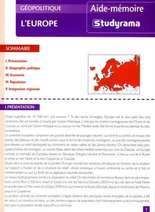 [9782759000364] Aide-mémoire - L'Europe - Géopolitique